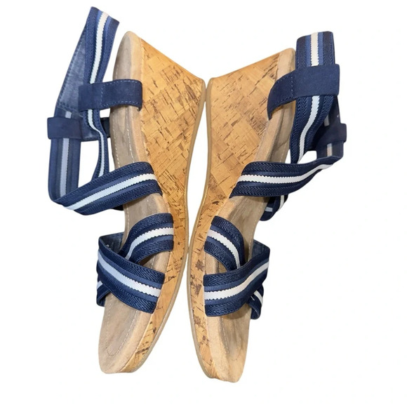 St John’s Bay Nautical Coastal Beachy Vacation Yacht Cork Wedge Sandals - Picture 9 of 11